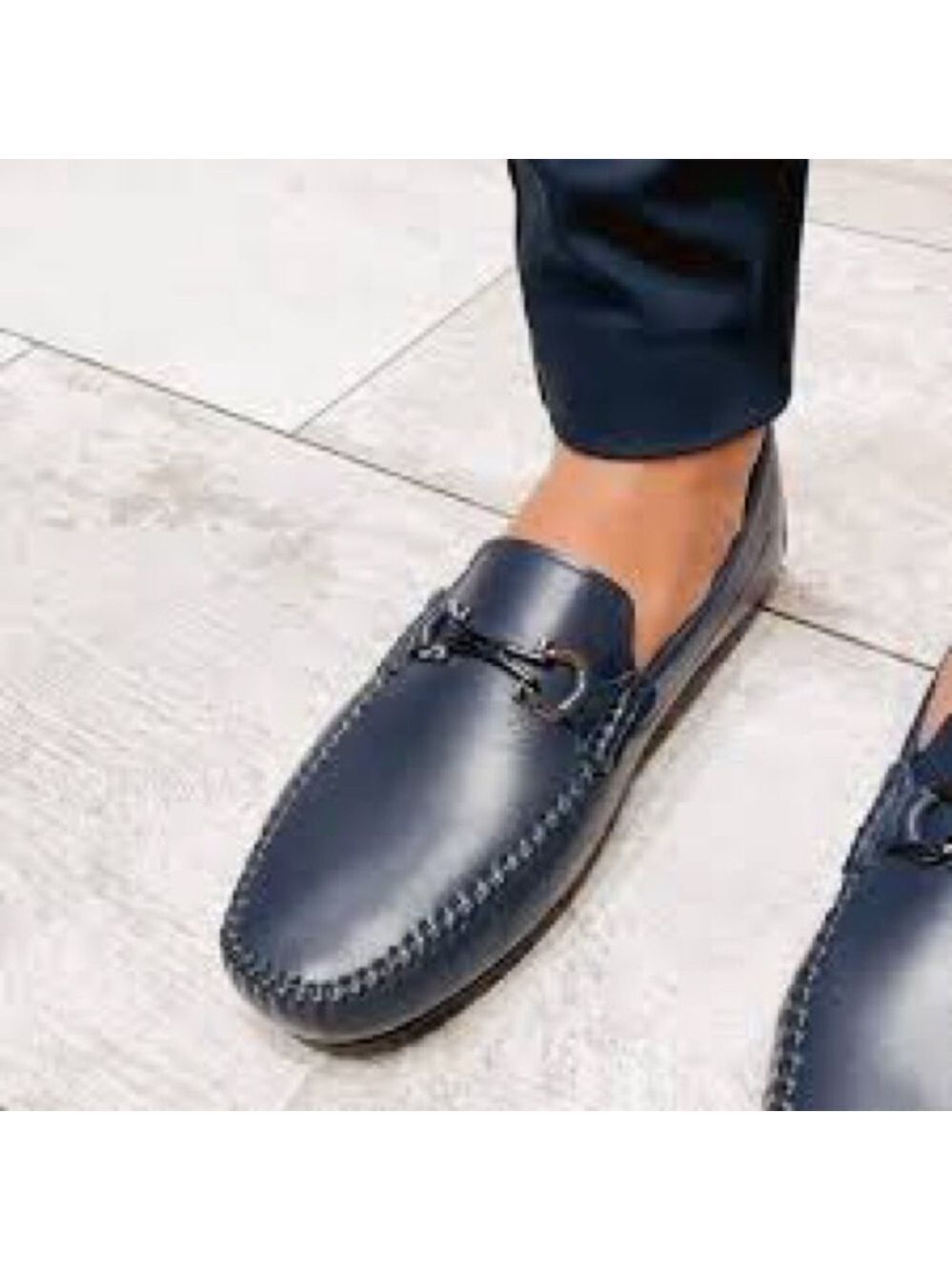 Men’s Chuxx Navy Blue Faux Leather Slip On Loafers Business Casual Size 8 US!